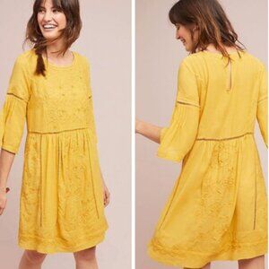 AKEMI + KIN golden mustard yellow embroidered dress